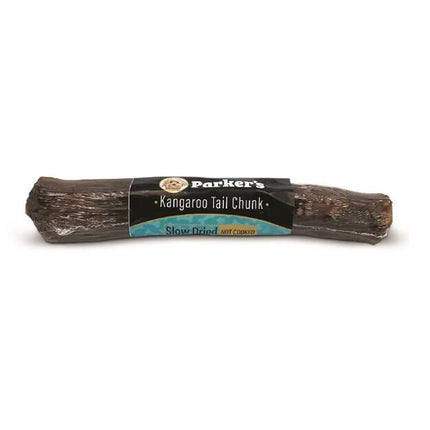 Kangaroo Tail Chunk (20cm) chew alongside its packaging, offering a hypoallergenic, natural treat for dogs