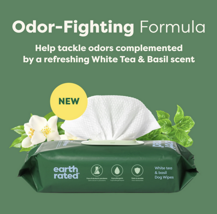 Earth Rated - Grooming Wipes White Tea & Basil (100ct)