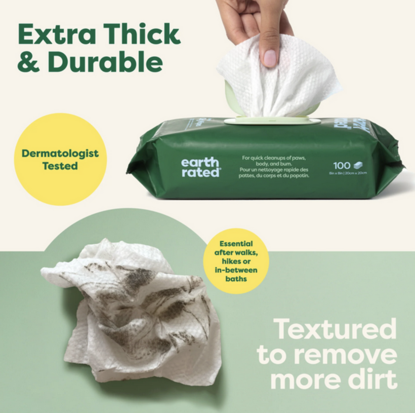 Earth Rated - Grooming Wipes White Tea & Basil (100ct)