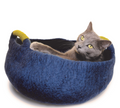 KARMA CAT – 14″ Wool Felt Handle Basket Cave - Navy & Green
