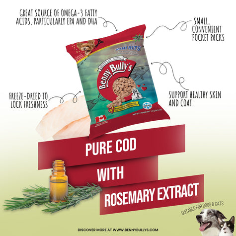 Benny Bully's Dog & Cat Treats - Mini Bits Mini Bag, Cod & Rosemary Extract (18g)