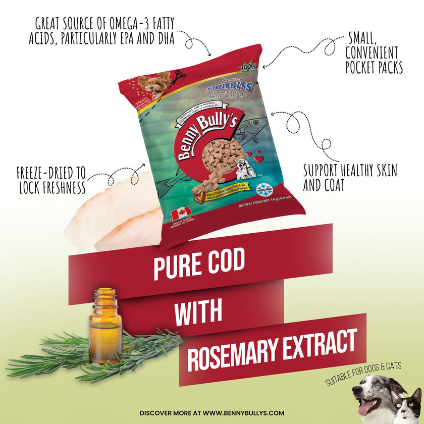Benny Bully's Dog & Cat Treats - Mini Bits Mini Bag, Cod & Rosemary Extract (18g)