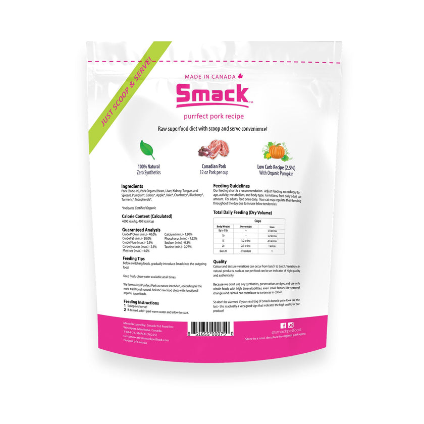 Smack Raw Dehydrated Cat Food Purrfect Pork