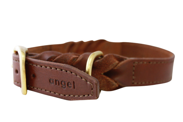 Angel Pet Supplies - Leather Braided Collar - Brown