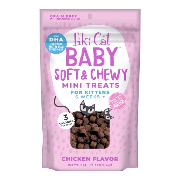 Tiki Cat Soft & Chewy Chicken Mini Treats with real chicken for kittens