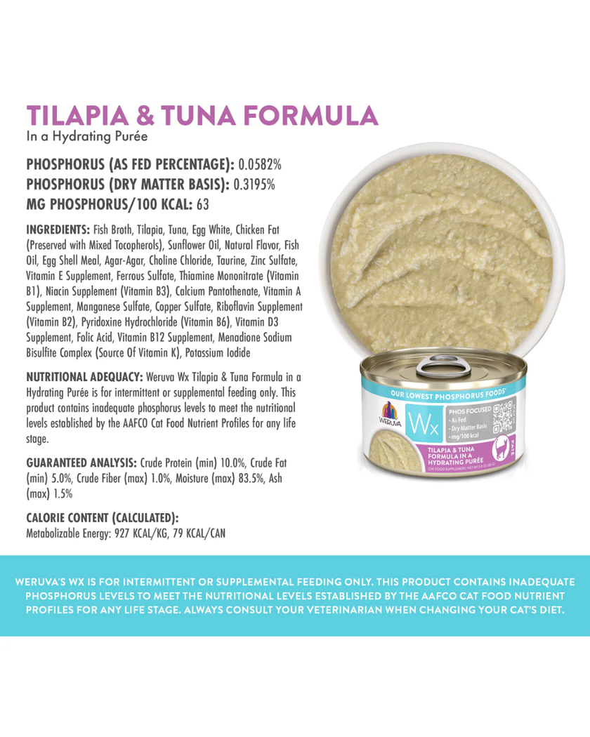Weruva Wx Phos Focused - Tilapia & Tuna Formula Hydrating Puree (3oz)